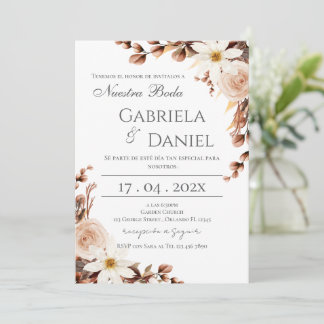 Convite Boho Floral Spanish Wedding Invitation