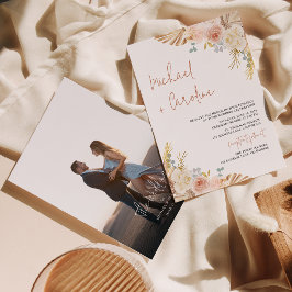 Convite Boho Floral Terracota Pampas Foto Script Casamento