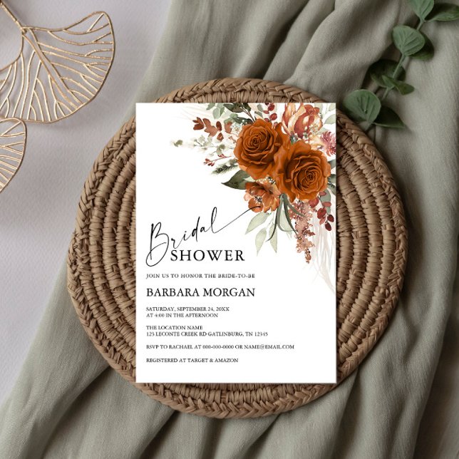 Convite Boho Floral Terracotta Burnt Orange Chá de panela (Criador carregado)