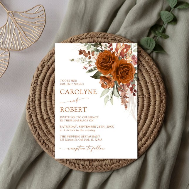 Convite Boho Floral Terracotta Burnt Orange Wedding (Criador carregado)