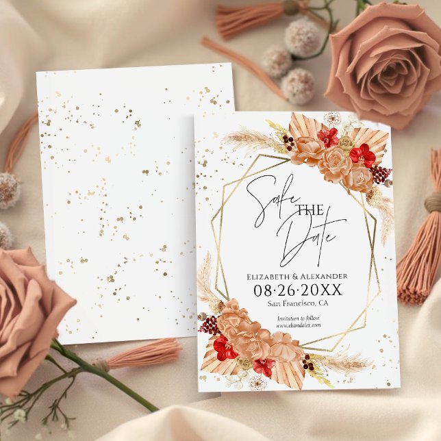 Convite Boho Floral | Terracotta Casamento Exceto Data (Criador carregado)
