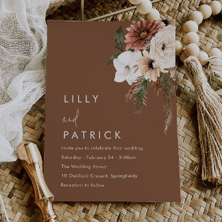 Convite Boho Floral Terracotta Modern Wedding