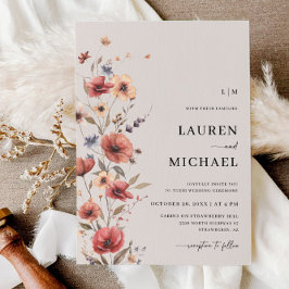 Convite Boho Floral Terracotta Orange Weditation