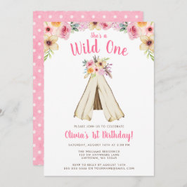 Convite Boho Floral Tribal Teepee Wild One primeiro aniver