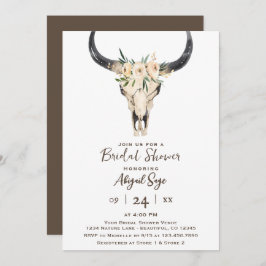 Convite Boho Floral Vaca Caveira Chá de panela Branco Cast