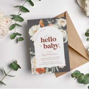 Convite Boho Floral Verde Escuro Botânico Chá de Bebê