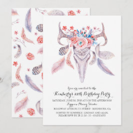 Convite Boho Floral Watercolor Festa de aniversário do crâ