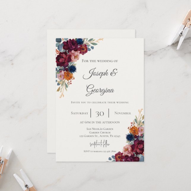 Convite Boho floral wedding (Frente/Verso In Situ)