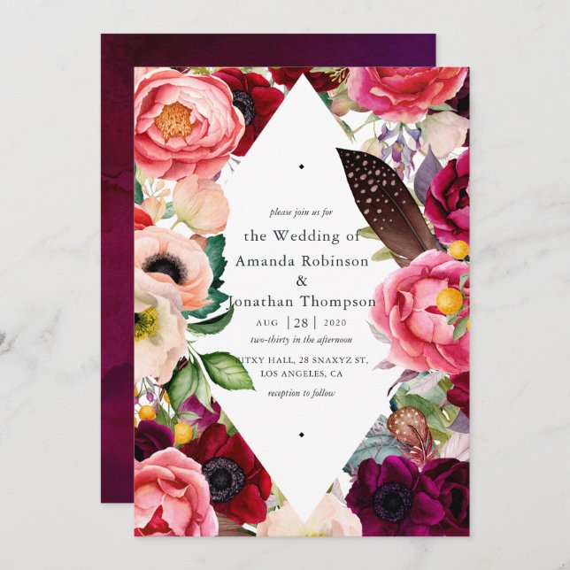 Convite Boho Floral Wedding (Frente/Verso)