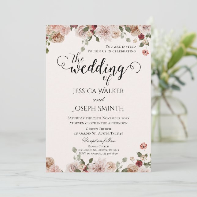 Convite Boho Floral Wedding (Em pé/Frente)