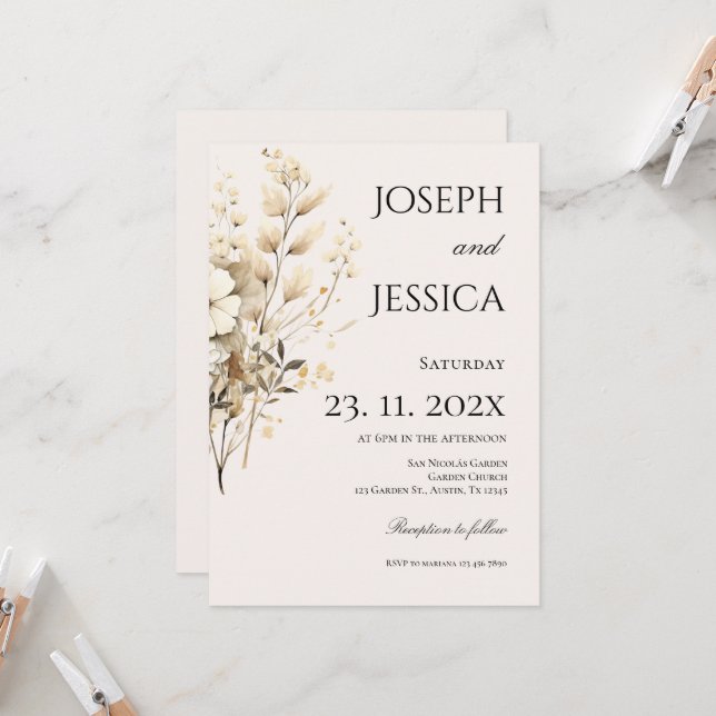 Convite Boho Floral Wedding (Frente/Verso In Situ)