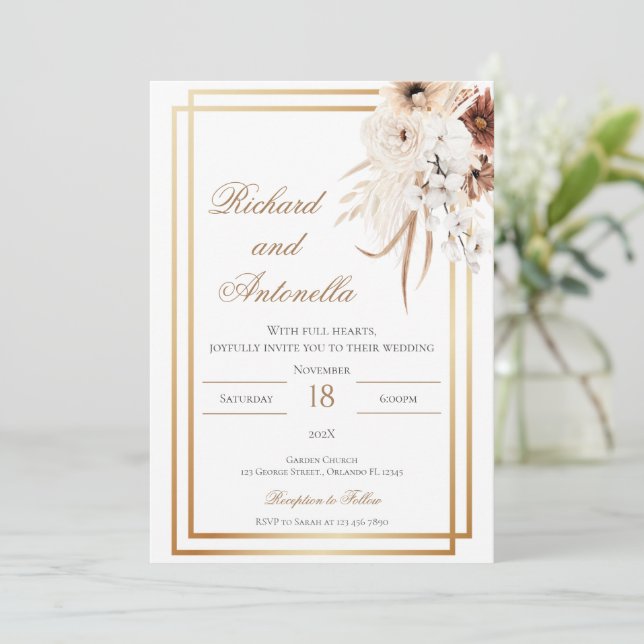 Convite Boho Floral Wedding (Em pé/Frente)