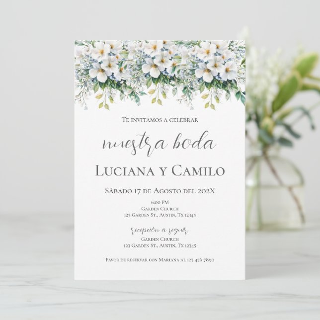 Convite Boho Floral Wedding Espanhol (Em pé/Frente)