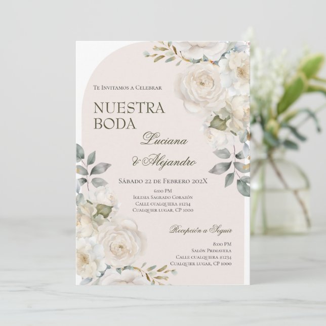 Convite Boho Floral Wedding Espanhol (Em pé/Frente)