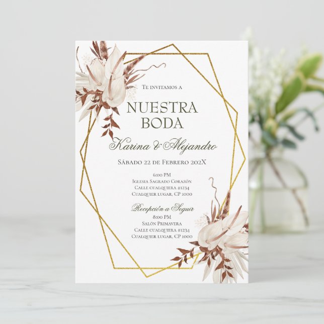 Convite Boho Floral Wedding Espanhol (Em pé/Frente)