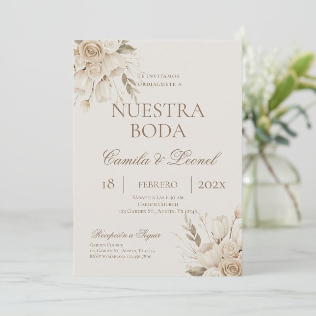 Convite Boho Floral Wedding in Spanish (Em pé/Frente)