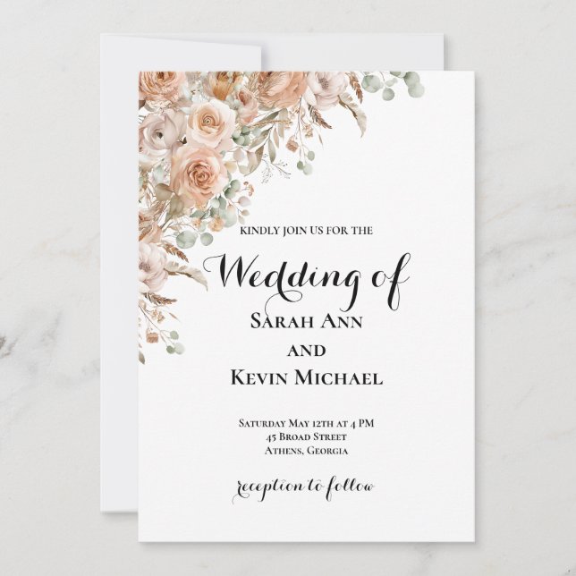 Convite Boho Floral Wedding Invitation (Frente)
