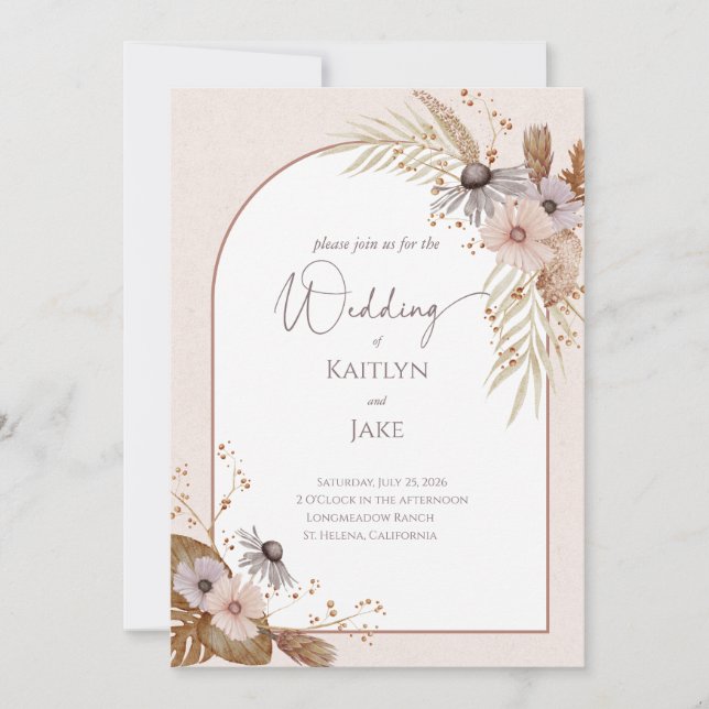 Convite Boho Floral Wedding Invitation (Frente)