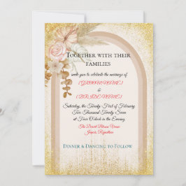 Convite Boho Floral Wedding Invitation with Gold Sparks