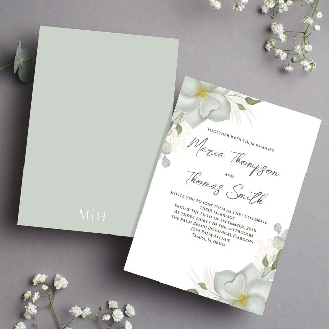 Convite Boho Floral Wedding Magnolia Elegant (Boho Wedding Magnolia Floral Invitaiton)