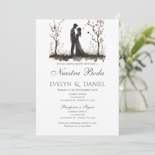 Convite Boho Floral Weding em Espanhol (Em pé/Frente)