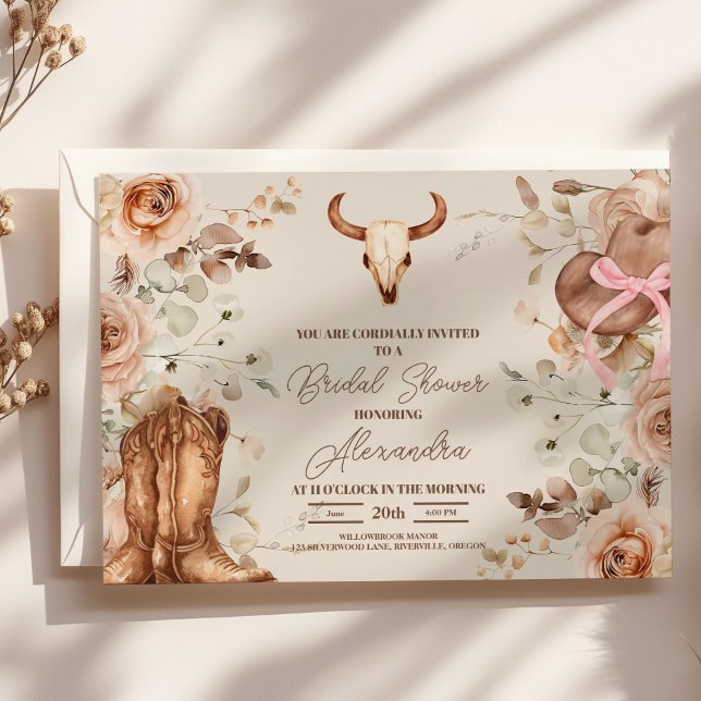 Convite Boho Floral Western Chá de panela (Criador carregado)