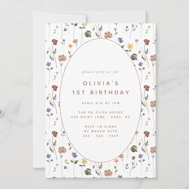 Convite Boho Floral Wildflower Birthday | (Frente)