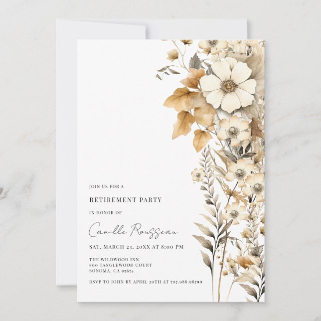 Convite Boho Floral Wildflower Retirement Party (Frente)