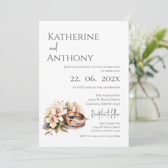 Convite Boho Floral with ring Wedding  (Em pé/Frente)