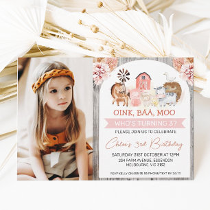 Convite Boho Floral Wood Fazenda Foto Aniversário