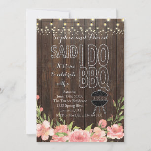 Convite Boho Floral Wood String Luzes I Do CHURRASCO Invit