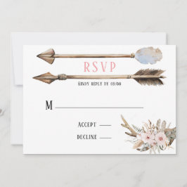 Convite Boho Florals & Deer Antlers Arrows Casando RSVP