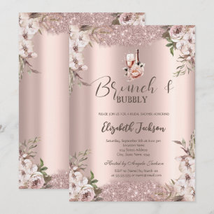 Convite Boho Flores Brilhantes Rosa Chá de panela de Quadr