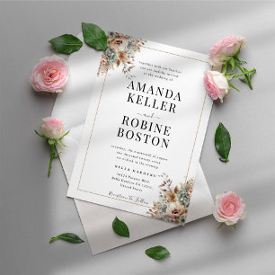 Convite Boho Flores Casamento Minimalista