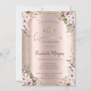 Convite Boho Flores Diamantes Quinceanera