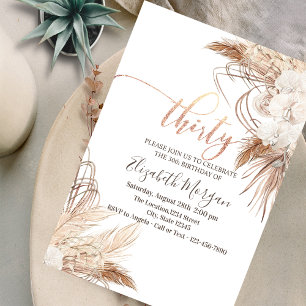 Convite Boho Flores Grama Pampas Aniversário de 30 anos