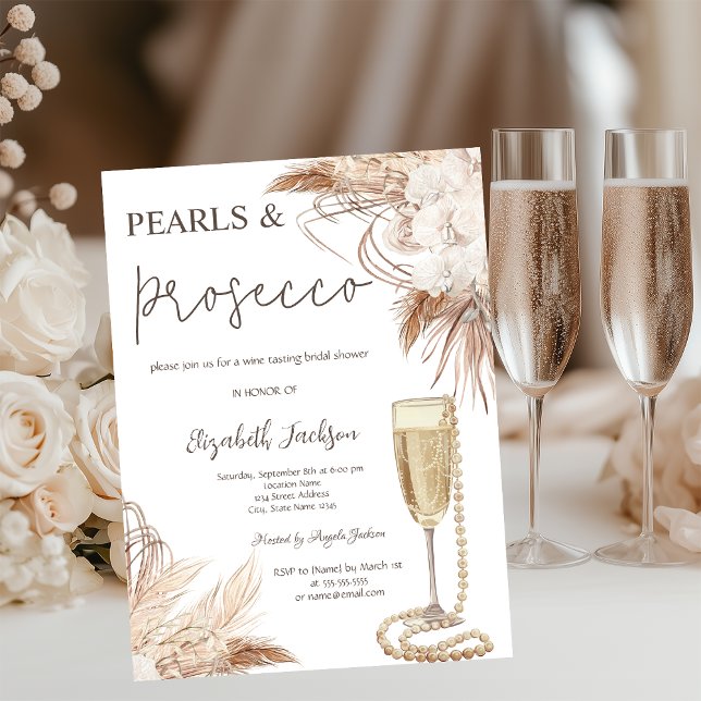 Convite Boho Flores Pérolas Prosecco Chá de Noiva  (Criador carregado)