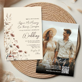 Convite Boho Flores Silvestres & Código QR de Foto Moderno