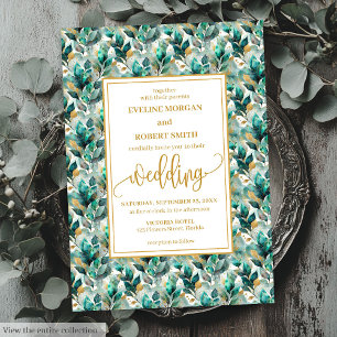 Convite Boho Floresta Verde Dourada Casamento Verde