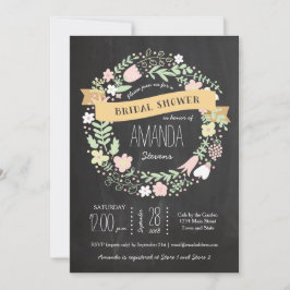 Convite Boho Flower Wreath Rustic Chalkboard Casamento