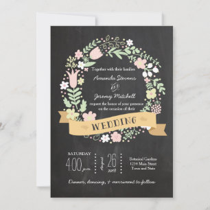 Convite Boho Flower Wreath Rustic Chalkboard Casamento