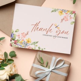 Convite Boho Flowers Dragonfly Obrigado casamento