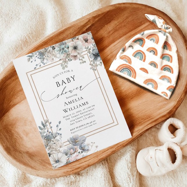 Convite Boho Flowers Floral Chá de fraldas Russo de Flor S (Criador carregado)