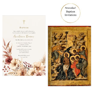 Convite Boho Flowers Pampas Grass Baptism Ortodoxo