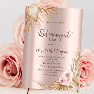Convite Boho Flowers Pampas Rosa do Partido da Reforma Dou