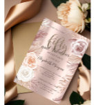 Convite Boho Flowers Rosa Dourado 50ª Festa de aniversário<br><div class="desc">Flores de vassoura elegantes em fundo rosa.</div>