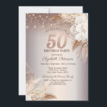 Convite Boho Flowers,String Lights Glitter 50th Birthday<br><div class="desc">Um convite moderno,  chico e glamouroso com luzes de cordas elegantes,  e flores boho.</div>