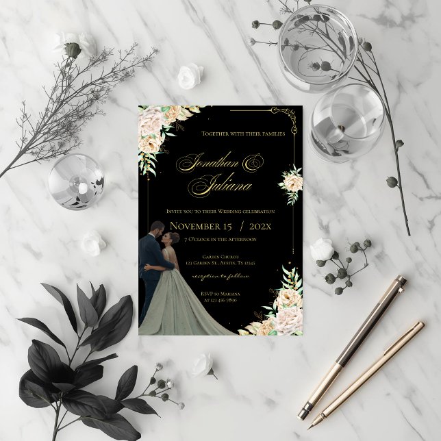 Convite Boho Flowers Wedding Invitation (Criador carregado)