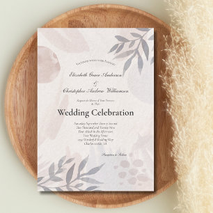 Convite Boho Folhas Botânicas Rosa Azul Casamento Aquarela