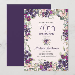 Convite Boho Folhas Verde Sage Roxo Floral Rosa 70º
